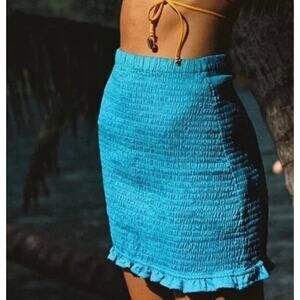 Faithfull The Brand NEW Esti Skirt Turquoise Blue High Rise Stretch Crepe 6 M